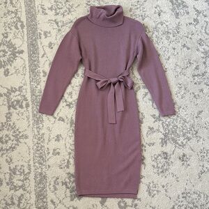 Plum Long Sleeve Cowl Neck Sweater Dress